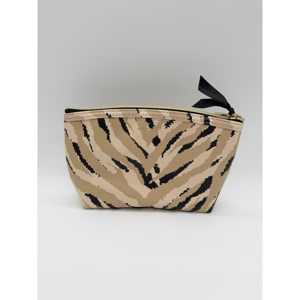 Ruby + Cash Zebra Print Makeup Bag Tan Beige Black Cosmetic Pouch Gold Zipper